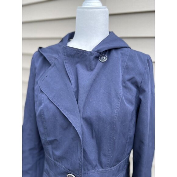 ESPRIT Women's Medium Trench Coat Lined Jacket Belted Classic Navy Button Down - Picture 2 of 12